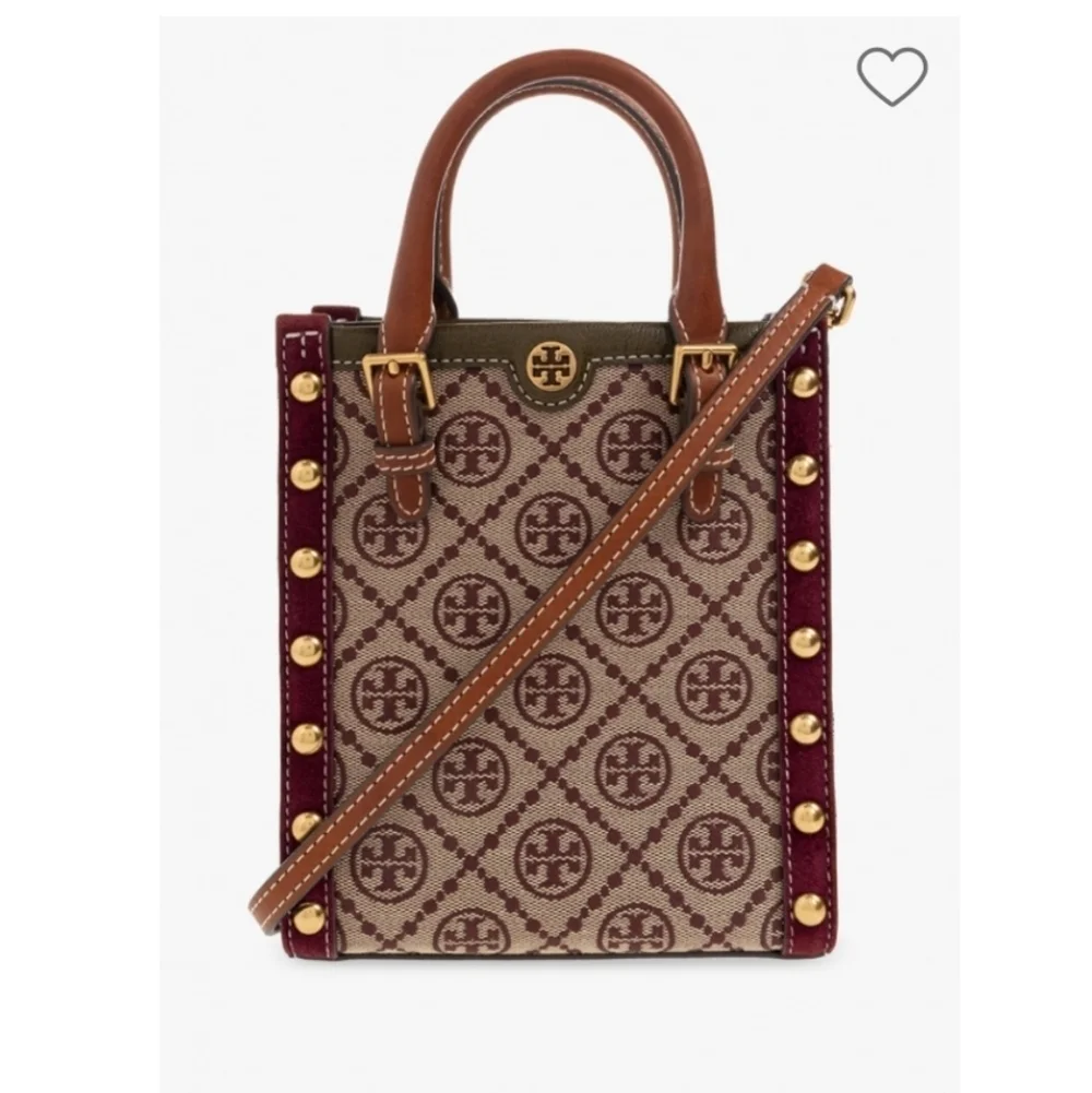 Tory Burch NWOTs Mini T Monogram Jacquard Studded North-South Tote Bag